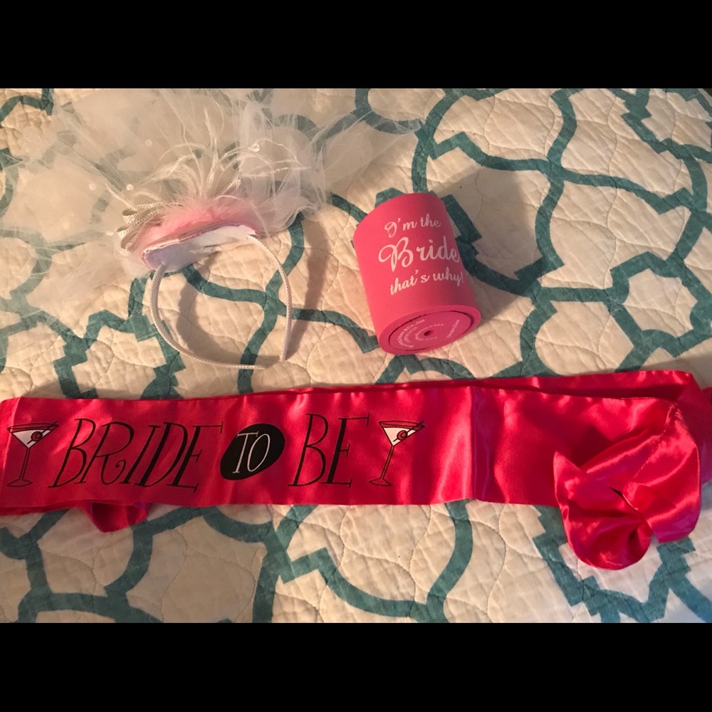 Bride-to-be Bundle-Sash, Koozie and head piece
